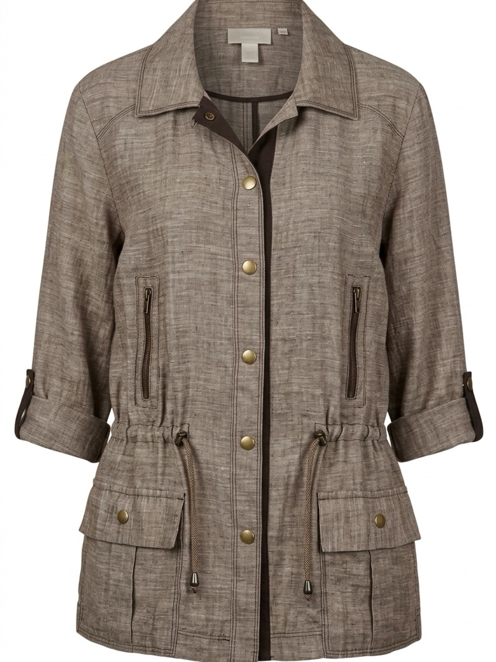 Chico's 100% Linen, Light Taupe Utility Drawstring Jacket - Picture 1 of 6